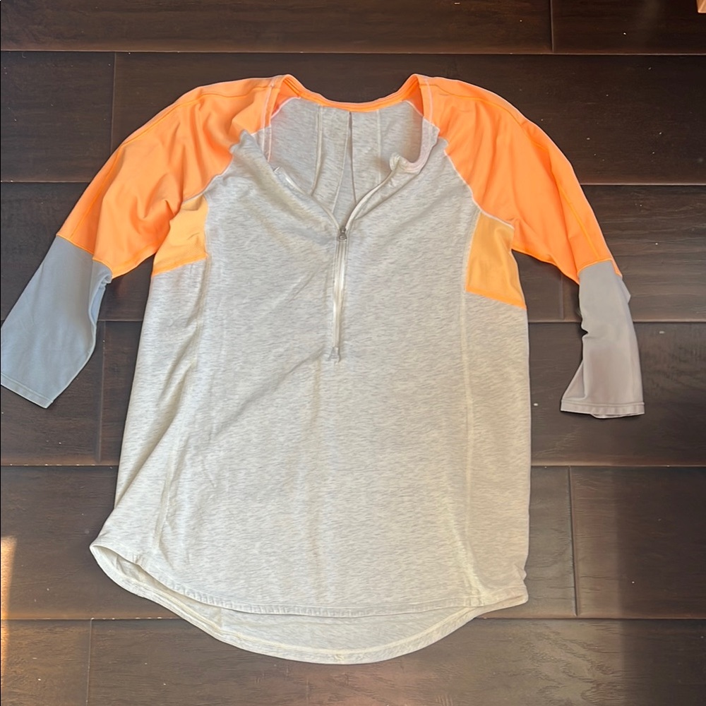 Lululemon Spin City Grey and Orange Top, size 6
